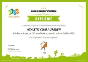 Diplôme d'école de course d'orientation pour Athletic Club Aurélien ACA