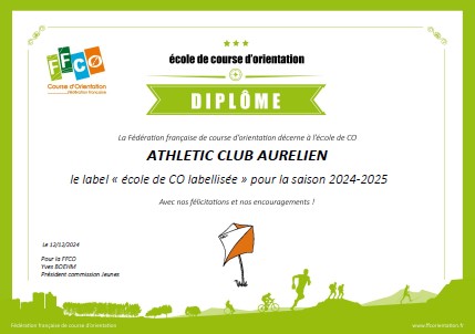 Diplôme d'école de course d'orientation pour Athletic Club Aurélien ACA